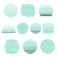 Pastel background set. Mint brush strocks and striped retro circles background. Abstract vector