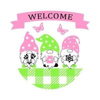 Welcome-vector stencils of spring gnomes vector