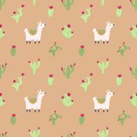 lama alpaca de patrones sin fisuras con cactus. ilustración vectorial de personajes de guardería en dibujos animados dibujados a mano garabato estilo infantil vector