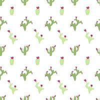 Cactus seamless pattern on white background. Nursery childish illustration in cartoon hand drawn style with colorful cacti and flowers vector