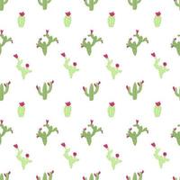 Cactus seamless pattern on white background. Nursery childish illustration in cartoon hand drawn style with colorful cacti and flowers vector