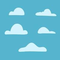 Set of clouds in hand drawn cartoon style on blue background. Vector illustration