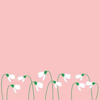 fondo rosa con gotas de nieve blancas, vector plano, fondo de primavera, se acerca la primavera