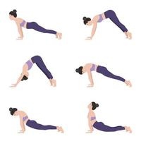 Set of girls in different yoga poses isolated on white background, flat vector