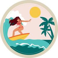 Sticker Picture Girl Surfer on the Wave Oocean Sea Island vector