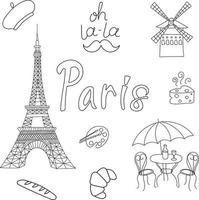 Travel to Paris Set of Drawings in Doodle Style