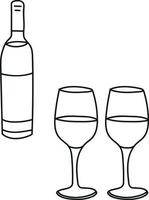 Drawing of a Bottle with Wine and Glasses in Doodle Style vector