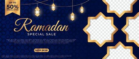 Special Sale Ramadan. Sale Islamic Ornament Lantern Banner Template. Suitable for social media post and web header. Vector illustration