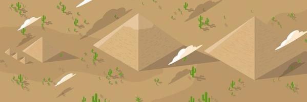 Egypt pyramids in flat style. Pyramids in desert flat vector illustration. Egyptian landscape panoramic cartoon background. Vector illustration