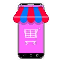 compras en línea smartphone dibujos animados aislado fondo blanco vector