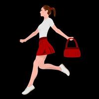 running girl side view cartoon isolated black background vector