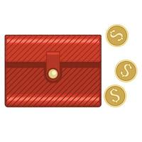 leather wallet and gold coins cartoon isolated white background vector