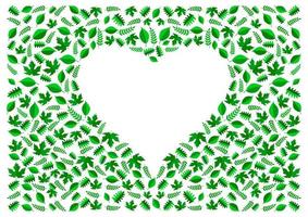 frame green leaves shape heart isolated white background vector