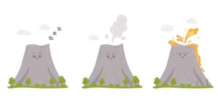 Collection of volcano in different states in cartoon style vector