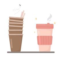 One shot paper cups vs reusable eco cup vector