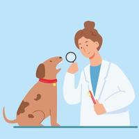 veterinarian checking canine of dog vector