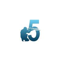 Number 5 with sniper icon logo design concept template vector