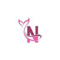 Letter N with mermaid tail icon logo design template vector