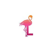 icono de pájaro flamenco con vector de diseño de logotipo de letra l