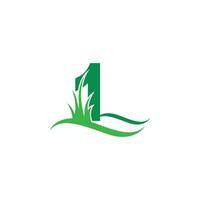 número 1 detrás de un vector de diseño de logotipo de icono de hierba verde