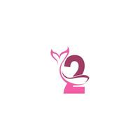 Number 2 with mermaid tail icon logo design template vector