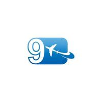 Number 9 with plane logo icon design vector