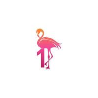 Flamingo bird icon with Number 1 Logo design vector