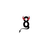 número 8 con cuernos del diablo y vector de diseño de logotipo de icono de cola