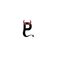 Letter P with devil's horns and tail icon logo design vector