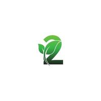 número 2 con ilustración de plantilla de diseño de logotipo de icono de hojas verdes vector