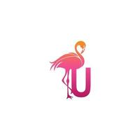 icono de pájaro flamenco con vector de diseño de logotipo de letra u