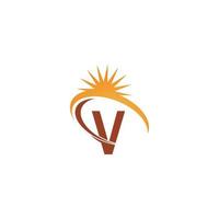 letra v con ilustración de plantilla de diseño de logotipo de icono de rayo de sol vector