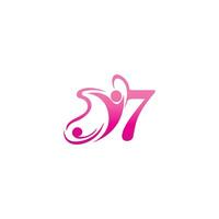 Number 7 butterfly and success human icon logo design illustration vector