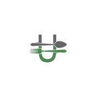 Letter U with fork and spoon logo icon design vector