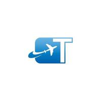letra t con vector de diseño de icono de logotipo de avión