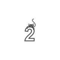 número 2 con plantilla de diseño de logotipo de icono de gato negro vector
