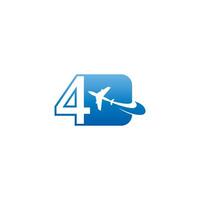 Number 4 with plane logo icon design vector