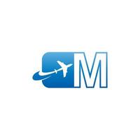 letra m con vector de diseño de icono de logotipo de avión