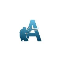 Letter A with sniper icon logo design concept template vector