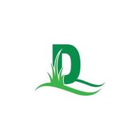 letra d detrás de un vector de diseño de logotipo de icono de hierba verde