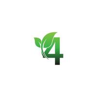 Number 4 with green leafs icon logo design template illustration vector