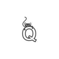 Letter Q with black cat icon logo design template vector