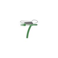 Number 7 with fork and spoon logo icon design vector