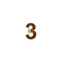número 3 con plantilla de diseño de logotipo de icono de araña vector