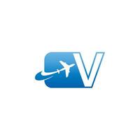 Letter V with plane logo icon design vector