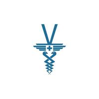 Letter V with caduceus icon logo design vector