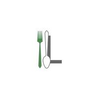 letra l con vector de diseño de icono de logotipo de tenedor y cuchara