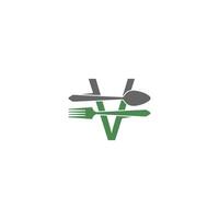 Letter V with fork and spoon logo icon design vector