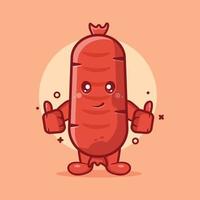 linda mascota de personaje de comida de salchicha con pulgar arriba gesto de mano dibujos animados aislados en diseño de estilo plano vector