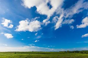 Green field under blue sky photo
